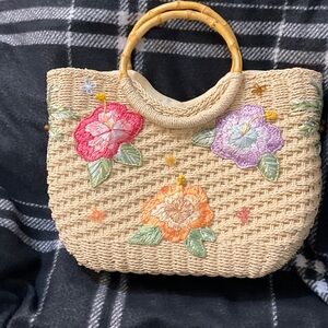 Cappelli Straworld Beige Tote with Floral Embroidery